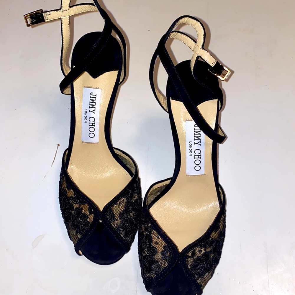 Jimmy Choo Sacora Lace Leather Heels